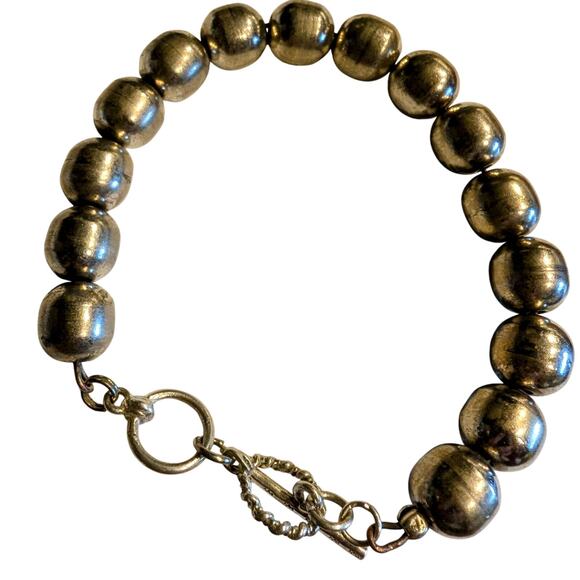 Vintage SilverTone Beads Strung On Wire & 925 Sterling Silver Toggle Clasp - Picture 1 of 10